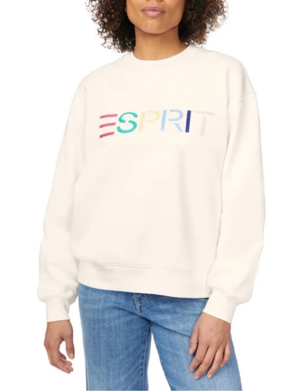 ESPRIT Crewneck Sweatshirt Retro Logo in White Size XS